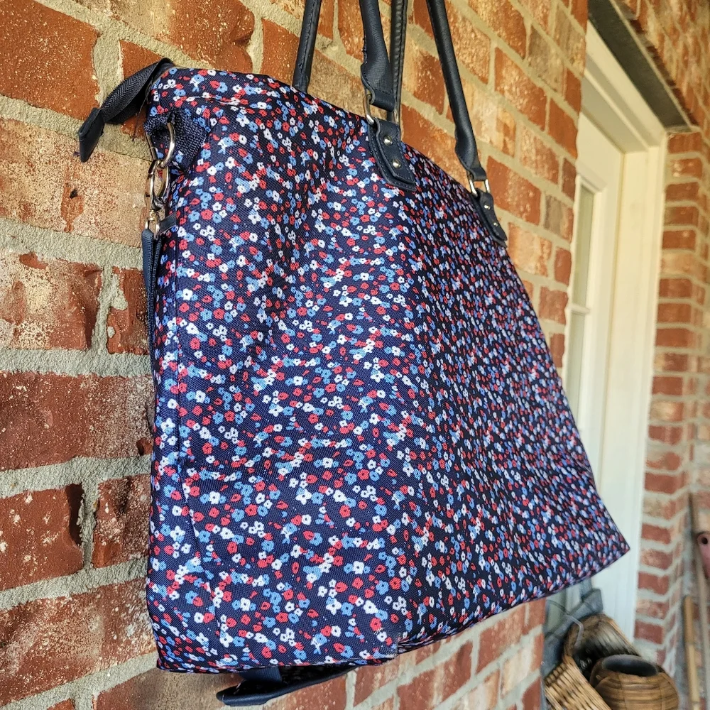Jessica Simpson Large Travel Laptop Tote Bag Blue Mini Floral Motif  16 x 20 x 6 - Picture 10 of 16